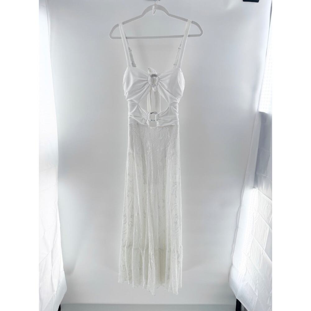 Garota Sleeveless Sweetheart Neck Lace Cut-Out Midi Dress White Women's Medium